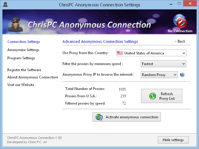 ChrisPC Anonymous Connection for greater security and privacy