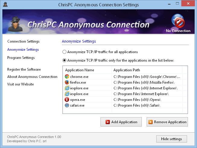 ChrisPC Anonymous Connection for greater security and privacy